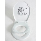 Resim Pekso Kedi Stickerli Çocuk Adaptörlü Çift Kullanımlı Klozet Kapağı 
