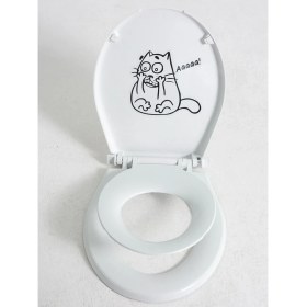 Resim Pekso Kedi Stickerli Çocuk Adaptörlü Çift Kullanımlı Klozet Kapağı 
