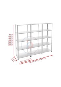 Resim Raf Burada 5 Katlı 3'lü Galvaniz Çelik Raf - Depo, Arşiv, Kiler, Dosya, Market Rafı-43x75 cm-250 cm-1.50 mm 