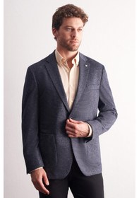 Resim Lacivert Mono Yaka Kendinden Desenli Esnek 6 Drop Comfort Fit Classic Ceket 1002255155 Lacivert 