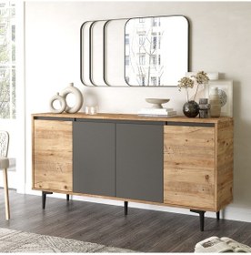 Resim Robinhome Robin Home Linda Konsol 4 Kapaklı 160Cm Çam-Antrasit Gri 