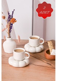 Resim Mithra Life 2 Adet 95 Ml Papatya Şekilli Seramik Beyaz Türk Kahvesi Fincan Takımı Mıt1157 Beyaz 