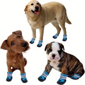 Resim 4 adet Yansıtıcı Kayışlı Su Geçirmez Köpek Botu, Kaymaz Dayanıklı Nefes Alabilen Yağmur Ayakkabıları Köpeklerin Pati Güvenli ve Kuru Olmasını Sağlar - Kar, Yağmurlu Günler, Yürüyüş ve Açık Hava Oyunları İçin Uygun - Küçük, Orta ve Büyük Irklar İçin Çoklu Boyutlarda Mevcut, Yumuşak Tabanlı Ayakkabılar 
