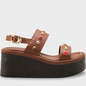 Resim Capone Outfitters Jennie Dolgu Topuklu Renkli Taşlı Çift Bantlı Kadın Sandalet 