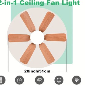 Resim 20,5 İnç LED Tavan Vantilatörü Uzaktan Kumandalı, E26/E27 Soket Takımı, Ayarlanabilir Parlaklık 3000K-6500K, 3 Hız, Zamanlayıcı, Hafıza Fonksiyonu, Yatak Odası, Garaj, Oturma Odası İçin İdeal, Dört Mevsim Kullanım, İki Bir Arada Fan ve Işık Sistemi 