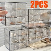 Resim 2 adet Şeffaf Akrilik Depolama Kutusu, 6 Izgara Çekmece Kozmetik Depolama Rafı, Ruj Depolama Gösterim Dolabı, Parfüm Depolama Rafı, Takı Depolama Takı Kutusu, Ofis Masaüstü Kırtasiye Kutusu, Çok Fonksiyonlu Pencere Depolama Gösterim Rafı, İdeal Banyo ve Makyaj Masası Aksesuarları için Parfüm, Ruj, Makyaj Fırçaları, Göz Farı, Takı 