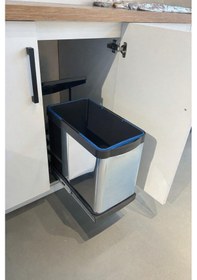 Resim Moderno Paslanmaz Raylı Çöp Kovası 24 Lt Krom - Mat Siyah 