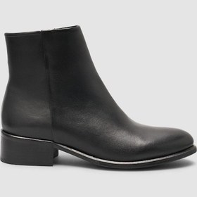 Resim Cabani %100 Kadın Hakiki Deri Siyah Sivri Burun Düz Bot Siyah 