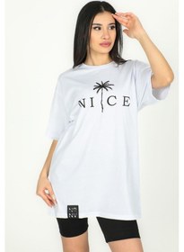 Resim Nice Baskılı Oversize Tshirt Beyaz-beyaz Beyaz 