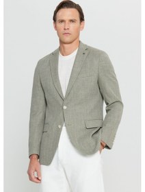 Resim AC&Co / Altınyıldız Classics Erkek Hakı Pamuklu Slim Fit Dar Kesim Mono Yaka Armürlü Kapak Cepli Blazer Ceket Haki 