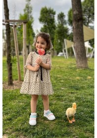Resim Siyah Kurdele Detaylı Minik Çiçekli Şifon Tül Tasarım Kız Çocuk Bebek Elbise Ve Toka Takımı 001 