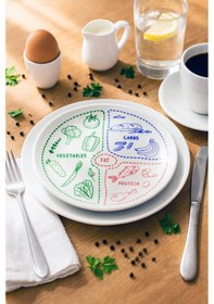Resim Grandora Diyet Tabağı - 27 Cm Fit Yaşam Porsiyon Kontrol Tabağı, Vegetables Protein Carbs Desenli Diyet Tabak Çok Renkli 