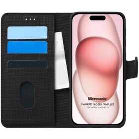 Resim Microsonic Apple iPhone 15 Kılıf Fabric Book Wallet Siyah 