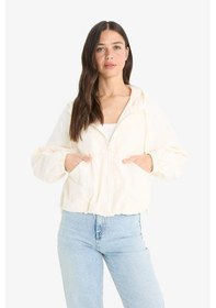 Resim Defacto Regular Fit Kapüşonlu Fermuarlı Crop Yağmurluk E8546ax25auer214 Ekru 