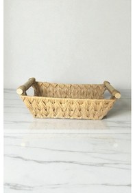 Resim Plastik Rattan Ahşap Sap Ekmeklik, Ekmek Sepeti Dikdörtgen, Organizer Krem 