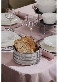 Resim Edora Home Gümüş Paslanmaz Yuvarlak Ekmek Sepeti Makrome - Çok Amaçlı Metal Gümüş 