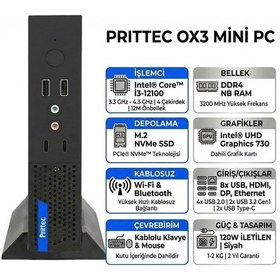 Resim Prittec OX3 Q7-TH610Lİ31210012008 i3-12100 24 GB 1 TB SSD Dos Mini PC 