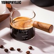 Resim Ahşap Saplı Borosilikat Cam Ölçü Kabı, Kahve Süt Bal İçin 60ml/2oz Espresso Kupa, Barista Aksesuarı, Şarj Edilmemiş, Dayanıklı Cam Yapısı 