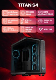 Resim Game Garaj Titan S4 R7-9800X3D 64 GB 2 TB SSD RTX5090 Free Dos Masaüstü Oyuncu Bilgisayarı 