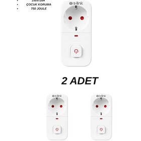 Resim S-link Sl-010 Anahtarlı Akım Korumalı Tekli Priz 16a/250v 750 Joule - 2 Li Paket Akım Korumal Priz 
