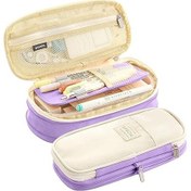 Resim Büyük Kapasiteli Kalem Kutusu, El Çantası, Gençler, Kızlar, Erkekler, Kadınlar, Yetişkinler, Noel leri İçin Okul Çantası, Mor-bej, Taşınabilir Mor-bej 