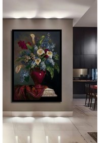 Resim Zarif Vazo Ve Calla Lilyum Buketi Yağlı Boya Görünümlü Ahşap Ev,antre,ofis Tablo Çerçeve Görünümlü--- 90 X 60 