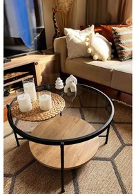 Resim Nordic Orta Sehpa Temperli Cam 75 Cm Demonte Çizilmez Kırılmaz Metal Çerçeve Raflı Minimalist Sehpa - Atlantik Çam Atlantik Çam 