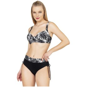 Resim Endeep Kadın Büyük Beden Balenli Destekli Yaprak Desenli Bikini Takımı Yaprak 