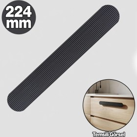 Resim Badem10 Anzer Çizgili Mat Siyah 224 mm Çekmece Dolap Kulp Modern Metal Tasarım Mobilya Kulbu 