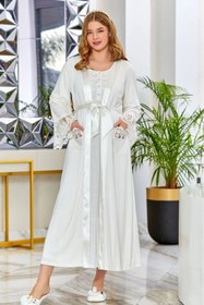 Resim Aqua CossybyAqua 23622 Penye Saten Dantel Detaylı Lohusa Sabahlık 