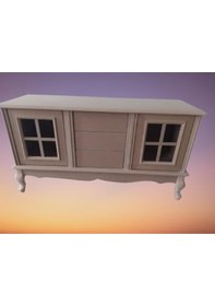 Resim Tv Sehpası Windovs Nakış Model Kayın Torna Avangart Aslan Ayak Ham Renk 125 Cm El Yapım 