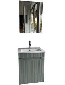 Resim Banyo Dolabı Aynalı Cnc İşlemeli Membran Kapaklı 55 Cm Yeşil 