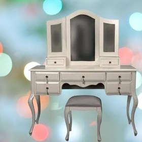 Resim Makyaj Masa 18473 Dresuar puf 7Çekm Kayın aslan ayak KREM Lake yana açılır ayna 