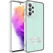 Resim M.TK Moveteck Samsung Galaxy A32 Kılıf Kamera Lens Korumalı Yazı ve Logo Gösterir Parlak Halkalı Şeffaf 