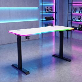 Resim Karr Gaming G-Flex G1S6 Elektrikli Yükseklik Ayarlı RGB Aydınlatmalı Oyuncu Masası - 160x80 Beyaz-Siyah 