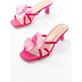 Resim S-622 Fuşya Orkide Detaylı İnce Topuklu Kadın Terlik Fuşya 