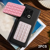 Resim 2'li Set Koyu Pembe + Açık Pembe 24 Boncuklu Silikon Emiş Kupası, Kaymaz Telefon Kılıfı, Taşınabilir Mobil Stand Kare 