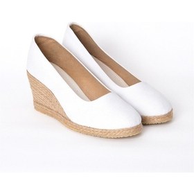 Resim Beyaz Keten Espadril Dolgu Topuk 