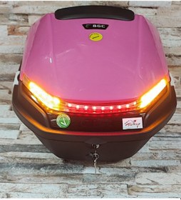 Resim Motosiklet Arka Çanta 33 Lt Pembe Sinyal ve Stop Işıklı 