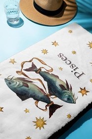 Resim Dijital Baskı Plaj Deniz Havlusu Balık Burcu Desenli Peştamal HVL0038 