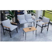 Resim Balkon Takımı Çay Takımı 2+1+1 Sehpalı Antrasit Gri 