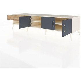 Resim Kronos Tv Ünitesi 2 Raflı Tek Çekmeceli 3 Kapaklı 220x59x51 Aytaşı-antrasit/çam Antrasıt/atlas Çam - Aytası 