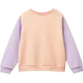Resim United Colors Of Benetton Kız Çocuk Önü Simli Logo Baskılı Normal Kesim Bisiklet Yaka Sweatshirt Pembe 