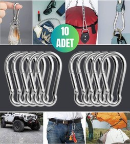 Resim 10 Adet Düz Yaylı Karabina 6 Mm No Olta Deniz Tırmanma Kamp Ekipmanları Hamak Askı 