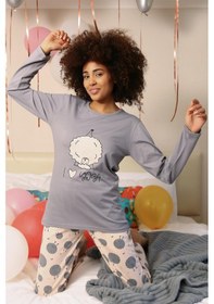 Resim Akbeniz Kadın Penye Uzun Kol Pijama Takım 4186 Gri 