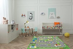 Resim Kaymaz Tabanlı İnce Yıkanabilir Leke Tutmayan Dijital Baskılı Çocuk Halısı Trafik (160x230) 