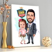 Resim Şirin Kız ve Babası Karikatürlü Kanvas Tablo 
