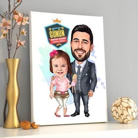 Resim Şirin Kız ve Babası Karikatürlü Kanvas Tablo 