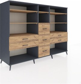 Resim Kronos Dolap 8 Raflı 7 Çekmeceli 220x59x163 Antrasit-çam Antrasit-çam 