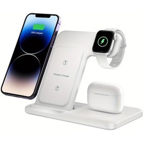 Resim Xuweiwei Beyaz 3ü 1 Arada Kablosuz Sarj Istasyonu Airpods İphone Uyumlu İwatch 16 15 14 13 12 11 Pro Max Mini 8 Plus X Xr Xs Se 10 Ultra 9 8 7 6 5 4 3 İcin 